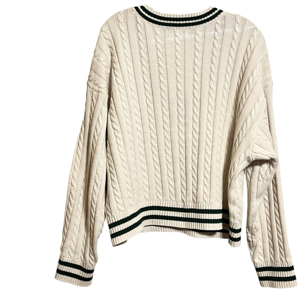 Prince White And Green Cable Knit Tennis Or Pickleball Sweater Women’s XXL - Picture 2 of 7